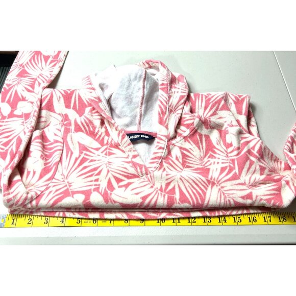 Girls Lands End Pink & Cream Tropical Print Tunic Hooded BeachCoverup Size Large - Picture 8 of 9